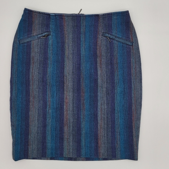 Etcetera Denim Blue Strip Retro Skirt Knee Length - Picture 14 of 15